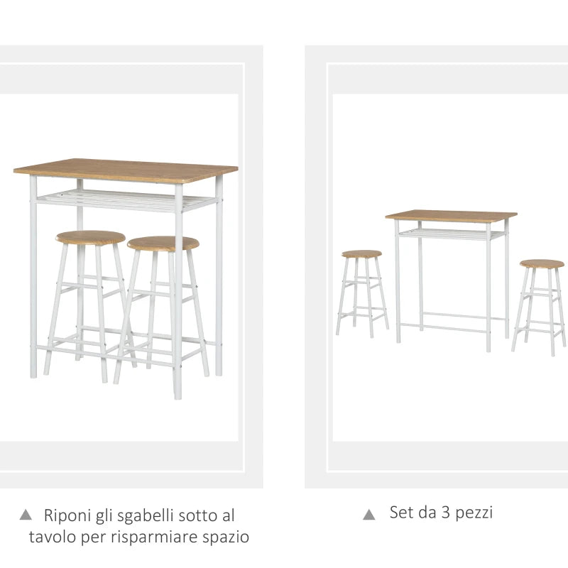 Set Bancone Bar e 2 Sgabelli Alti