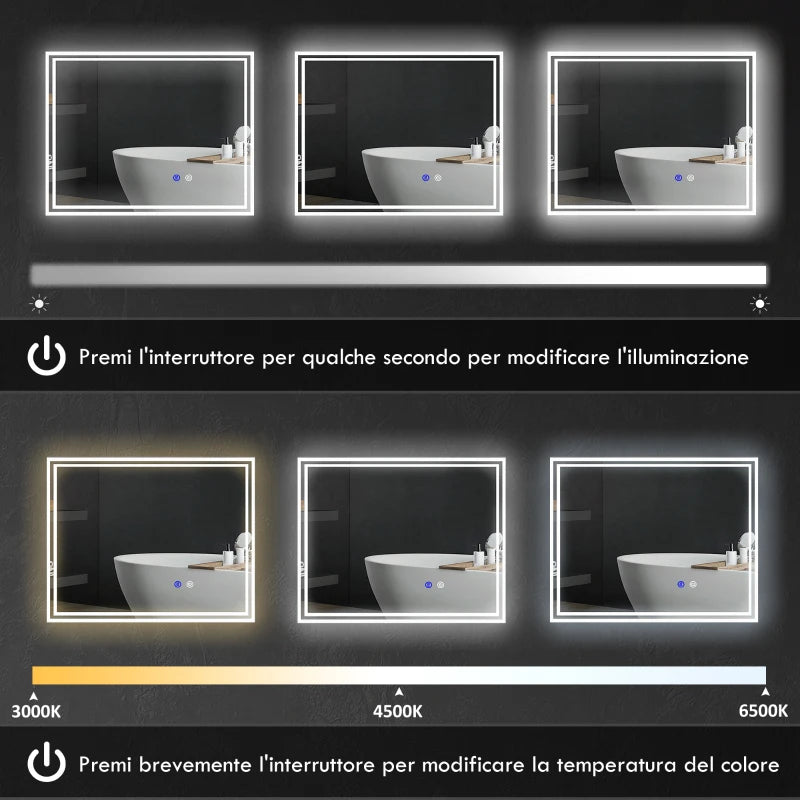 Specchio Bagno con Luce LED 3 Livelli